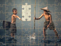 Spil Children Fishing Teamwork Jigsaw online