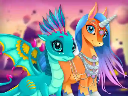 Spil Cute Unicorns And Dragons Puzzle online